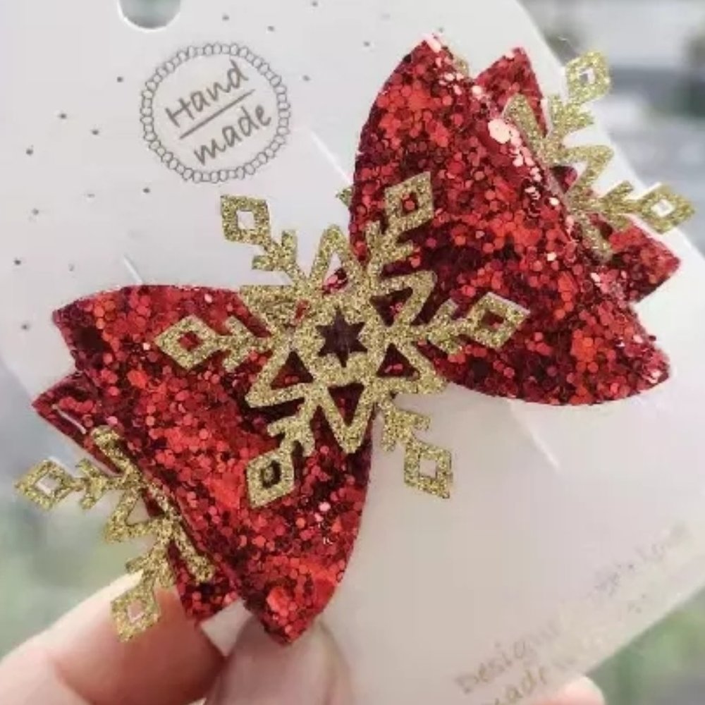 Christmas Snowflake Girls 3.5-Inch Hair Bow Clip